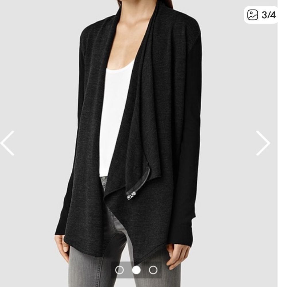 All Saints Raze Drina 2 Way Cardigan Sweater Black Womens 10